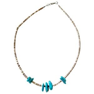 Turquoise and shell heishi bead vintage necklace